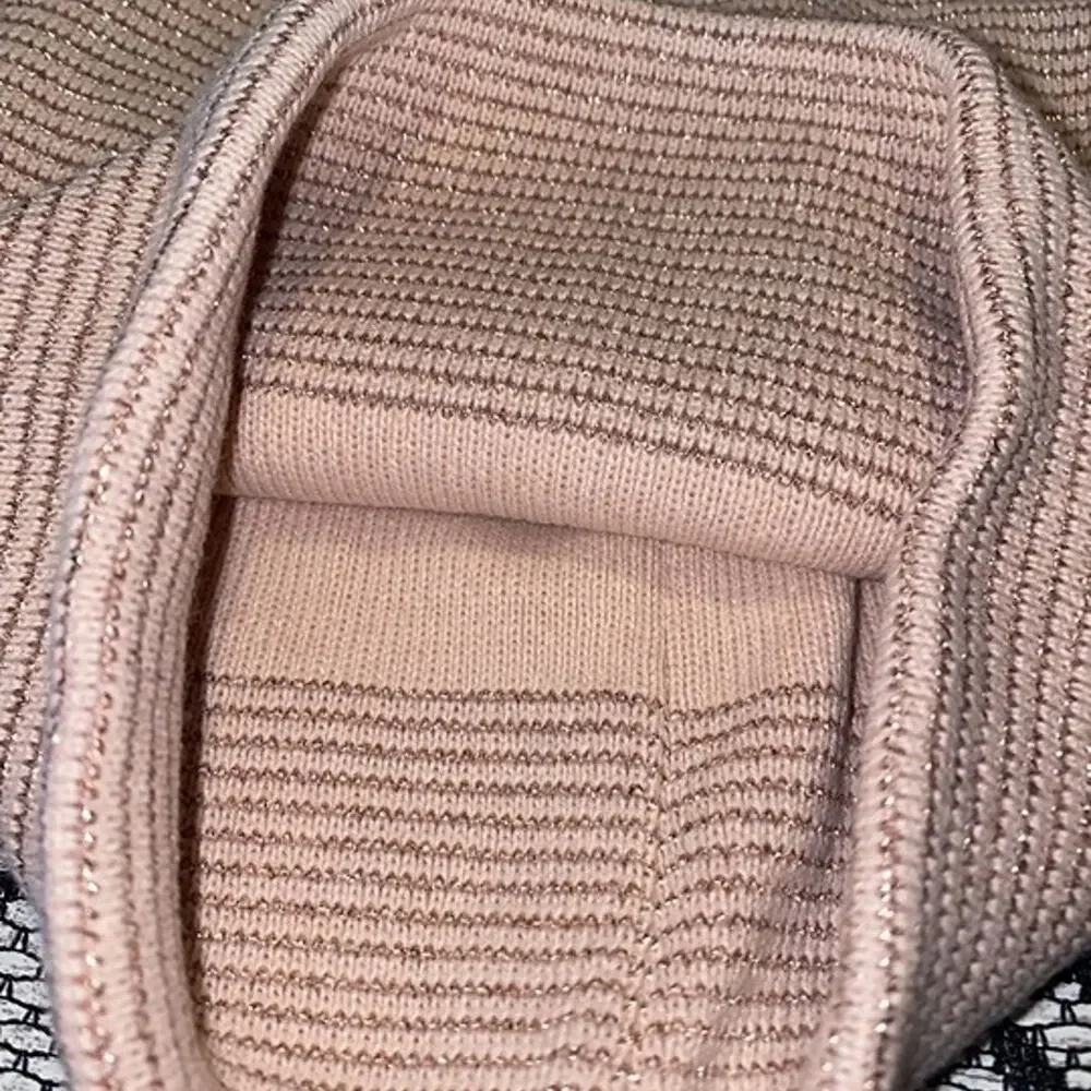 Sole Society Rose Pink Metallic Stripe Knit Beanie Hat | One Size | NWT